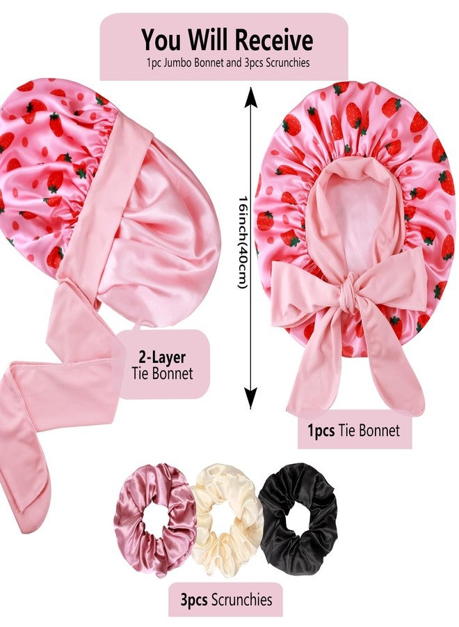 Heniho 1+3 Large Satin Bonnets with Scrunchies for Women, Double Layer Hair Bonnet Tie Bonnet for Sleeping Braids Curly Hair, J - Image 2